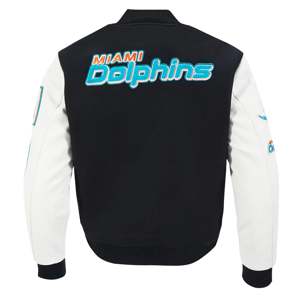 NFL MIAMI DOLPHINS CLASSIC WOOL MEN'S VARSITY JACKET (BLACK/WHITE) - Image 3