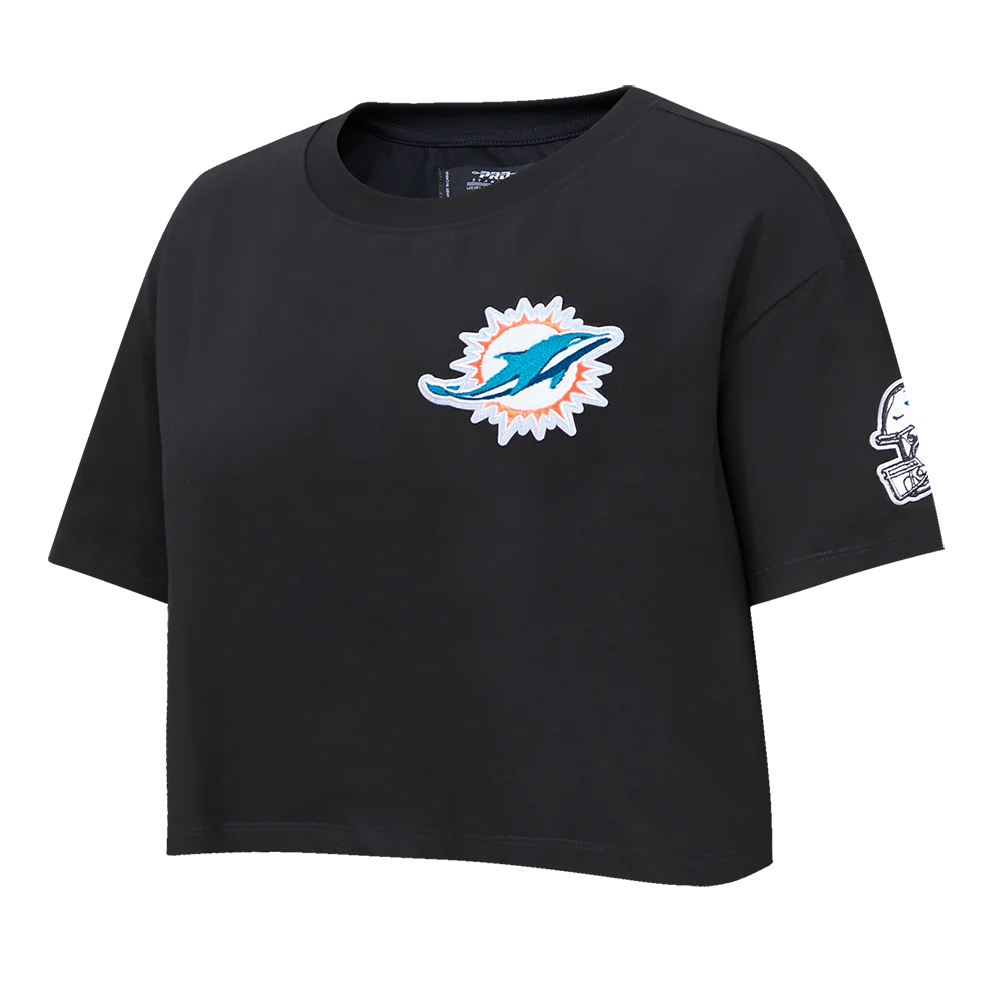 NFL MIAMI DOLPHINS CLASSIC WOMEN'S SINGLE JERSEY BOXY TEE (BLACK) - Image 2
