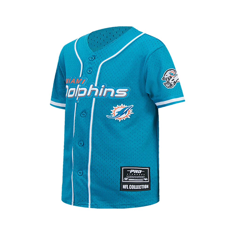 NFL MIAMI DOLPHINS CLASSIC BIG BOY'S MESH BUTTON DOWN SHIRT (TEAL) - Image 3