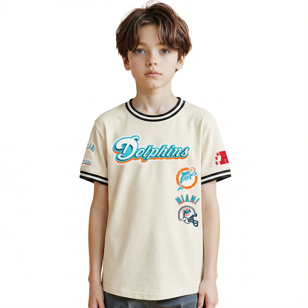 NFL MIAMI DOLPHINS RETRO CLASSICS BIG BOY'S SS STRIPED RIB TEE (EGGSHELL/ BLACK)