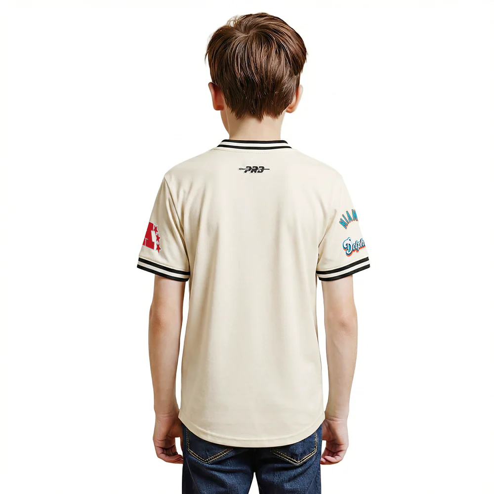 NFL MIAMI DOLPHINS RETRO CLASSICS BIG BOY'S SS STRIPED RIB TEE (EGGSHELL/ BLACK) - Image 2