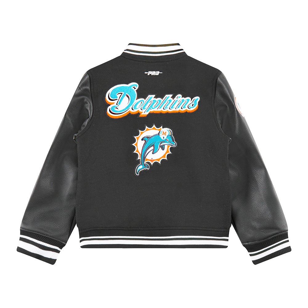 NFL MIAMI DOLPHINS RETRO CLASSIC BIG BOYS RIB WOOL VARSITY JACKET (BLACK) - Image 2