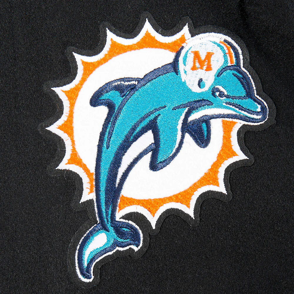 NFL MIAMI DOLPHINS RETRO CLASSIC BIG BOYS RIB WOOL VARSITY JACKET (BLACK) - Image 8