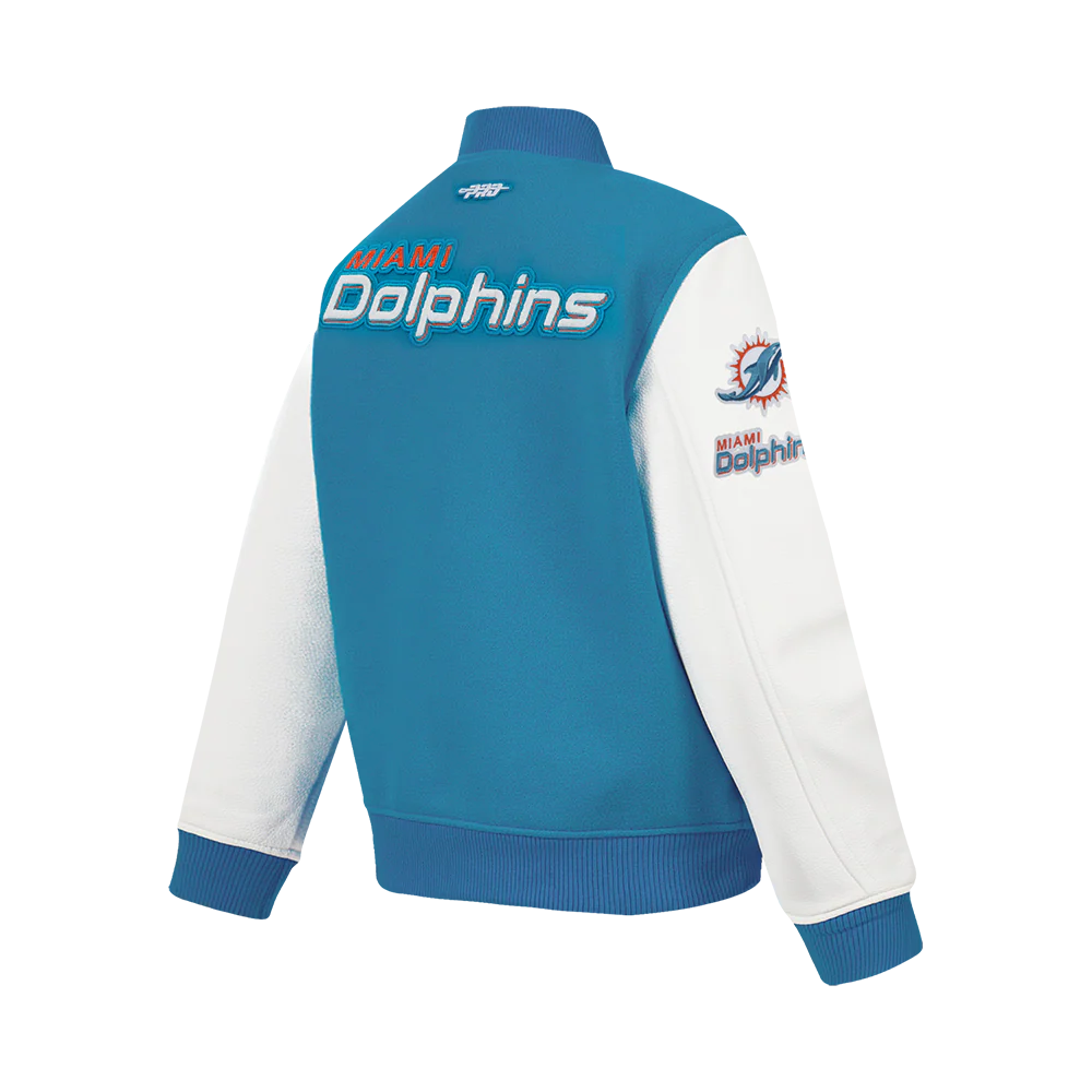 NFL MIAMI DOLPHINS CLASSIC CHENILLE BIG BOY'S WOOL VARSITY JACKET (TEAL/WHITE) - Image 4