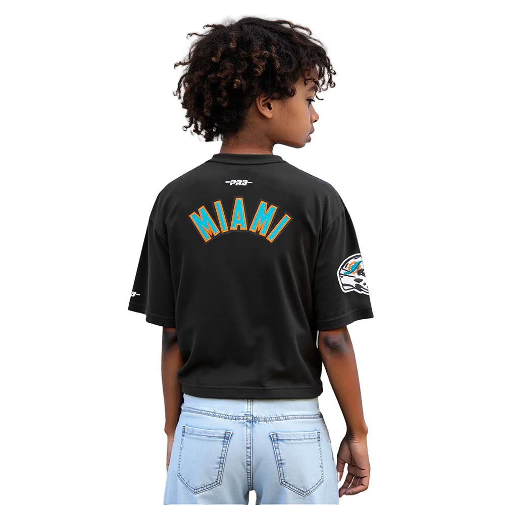 NFL MIAMI DOLPHINS CLASSIC BIG GIRLS SHORT SLEEVE BOXY TEE (BLACK) - Image 2