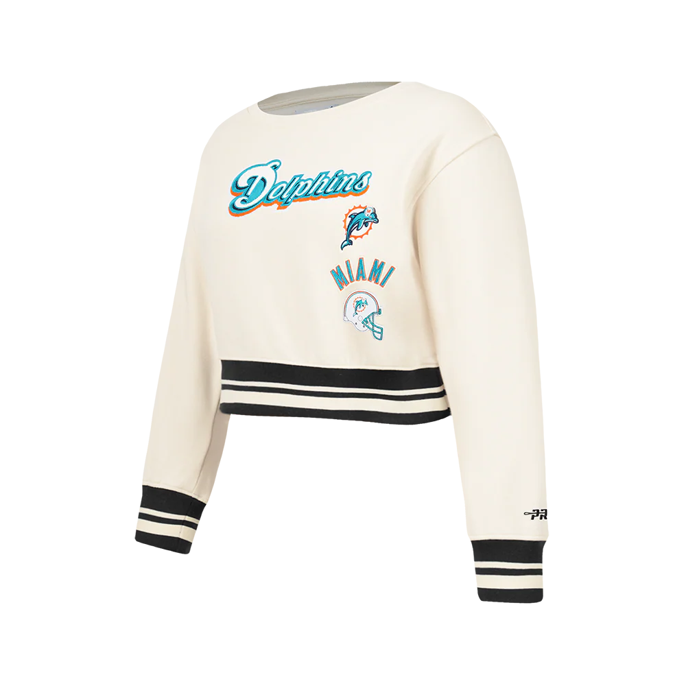NFL MIAMI DOLPHINS RETRO CLASSICS BIG GIRL'S RIB FLEECE CREWNECK (EGGSHELL/ BLACK) - Image 4