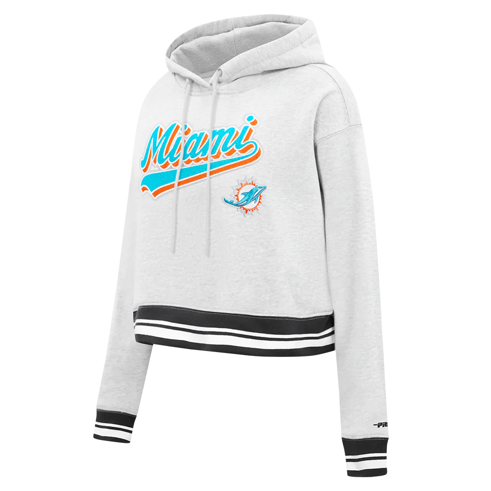 NFL MIAMI DOLPHINS SCRIPT TAIL WOMEN'S RIB FLC CROPPED PO HOODIE (HEATHER GRAY/BLACK) - Image 11