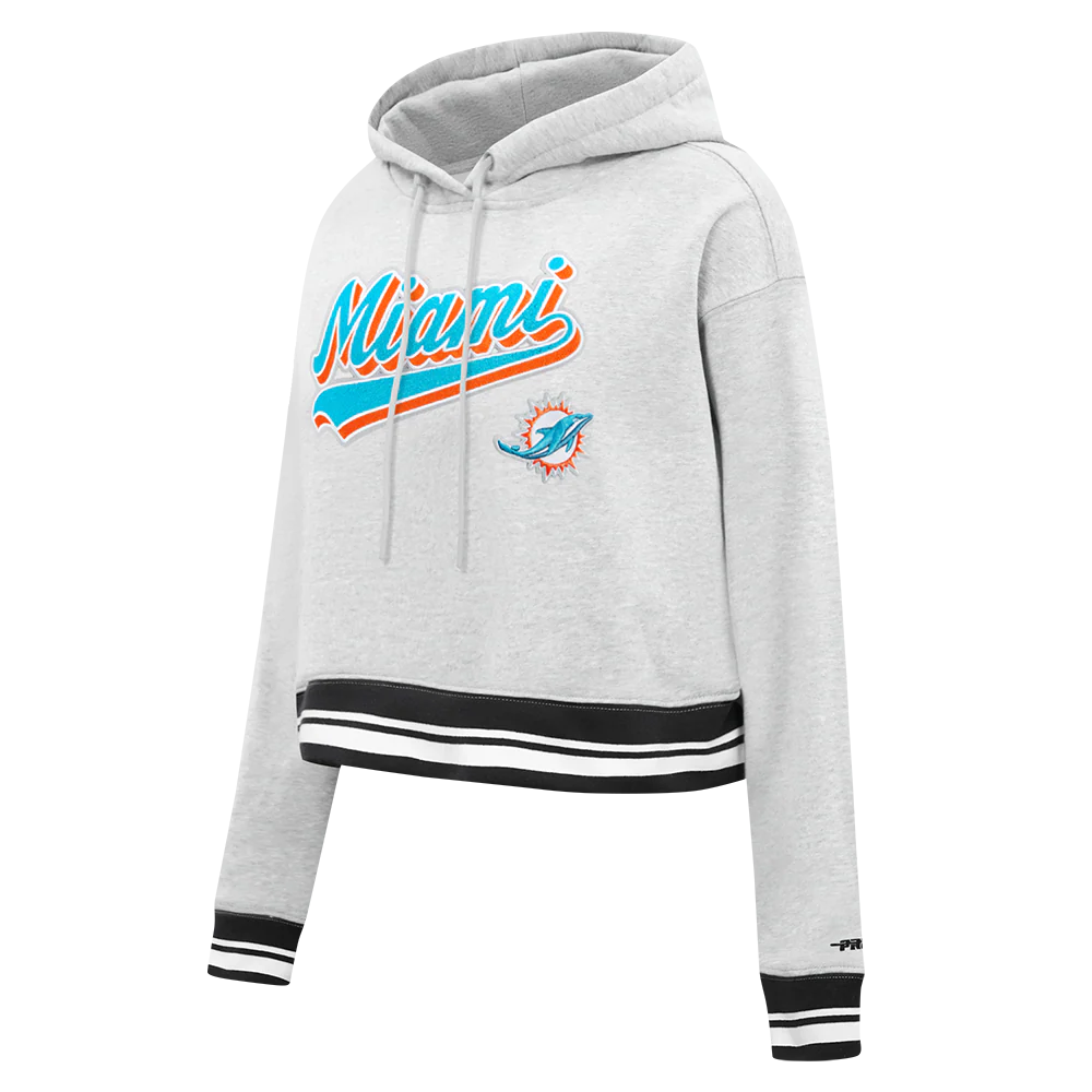 NFL MIAMI DOLPHINS SCRIPT TAIL WOMEN'S RIB FLC CROPPED PO HOODIE (HEATHER GRAY/BLACK) - Image 4