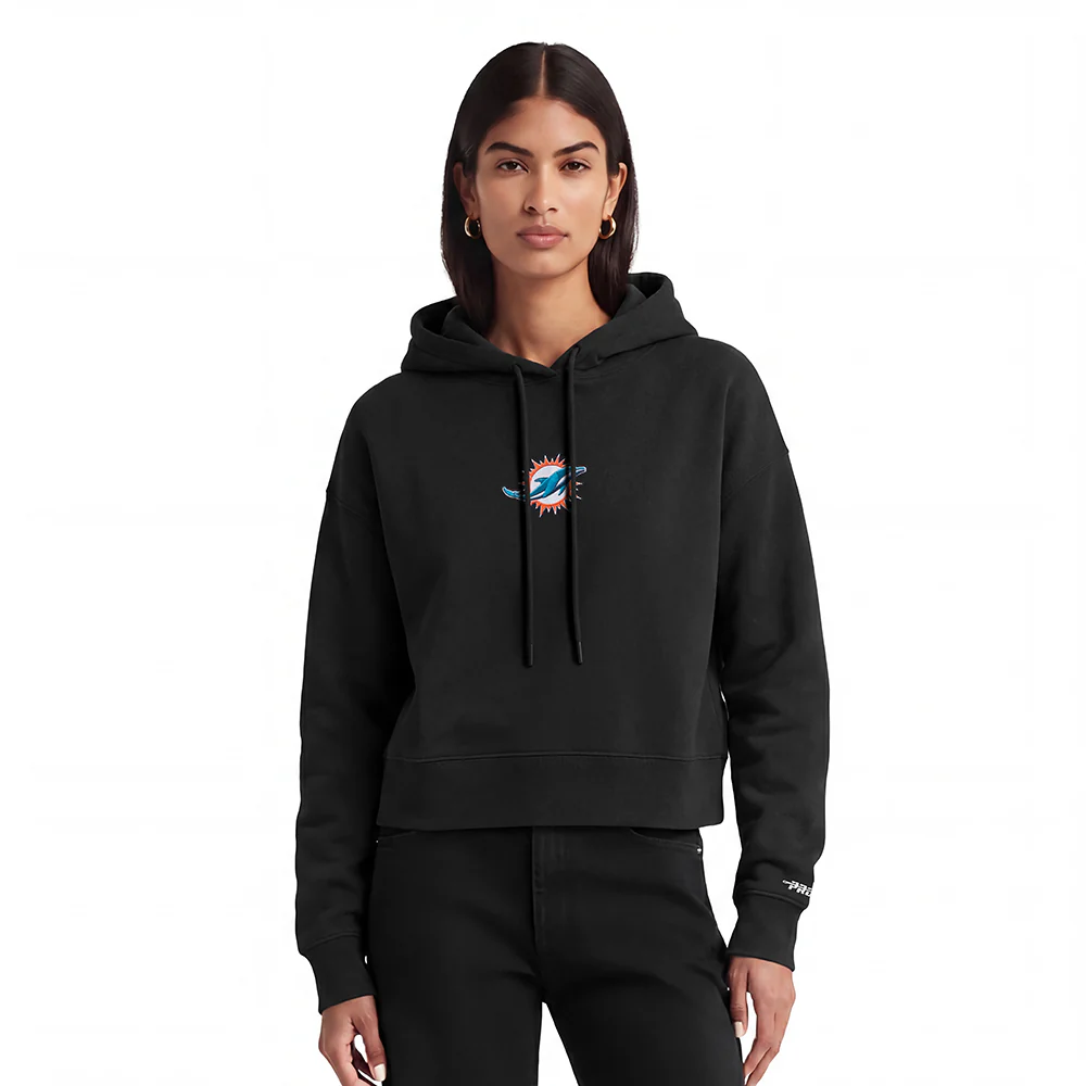 NFL MIAMI DOLPHINS WINGSPAN WOMEN'S FLC CROPPED PO HOODIE (BLACK) - Image 2