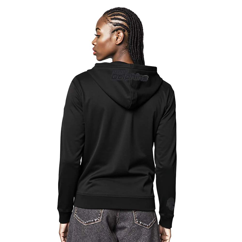 NFL MIAMI DOLPHINS TRIPLE BLACK WOMEN'S FLEECE PULLOVER HOODIE (TRIPLE BLACK) - Image 2