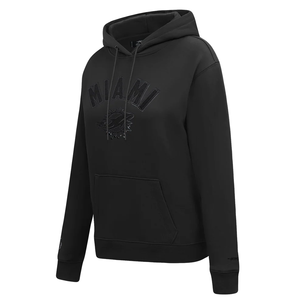 NFL MIAMI DOLPHINS TRIPLE BLACK WOMEN'S FLEECE PULLOVER HOODIE (TRIPLE BLACK) - Image 3