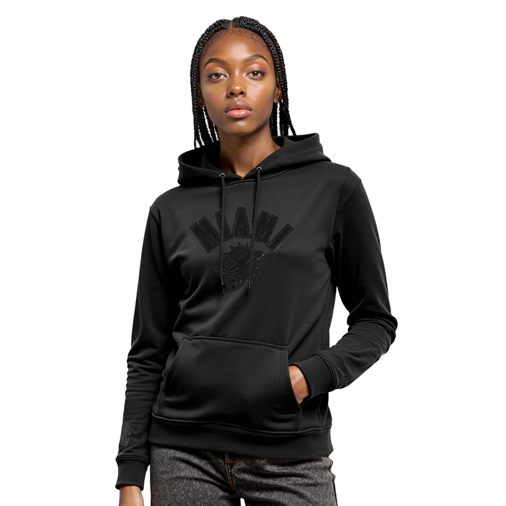 NFL MIAMI DOLPHINS TRIPLE BLACK WOMEN'S FLEECE PULLOVER HOODIE (TRIPLE BLACK) - Image 8