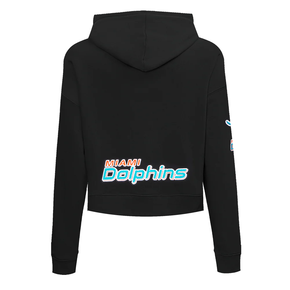 NFL MIAMI DOLPHINS CLASSIC WOMEN'S FLEECE CROPPED PULLOVER HOODIE (BLACK) - Image 3