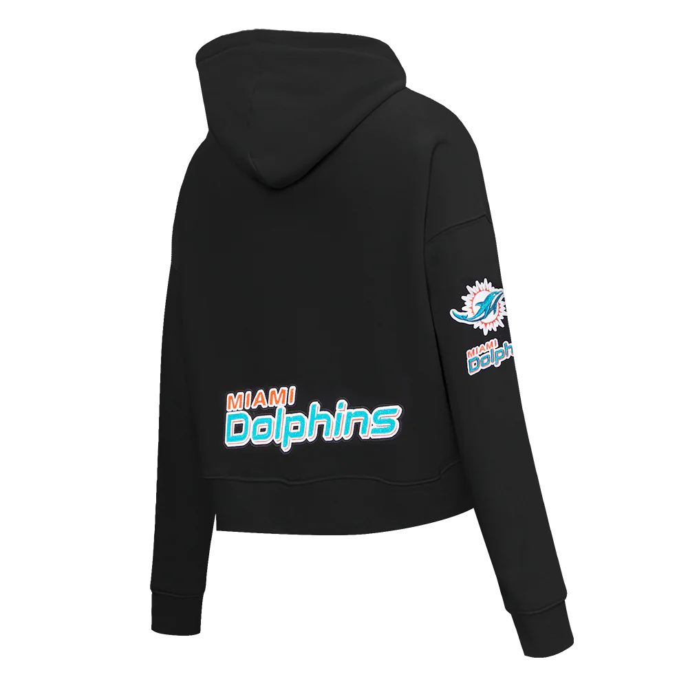 NFL MIAMI DOLPHINS CLASSIC WOMEN'S FLEECE CROPPED PULLOVER HOODIE (BLACK) - Image 4