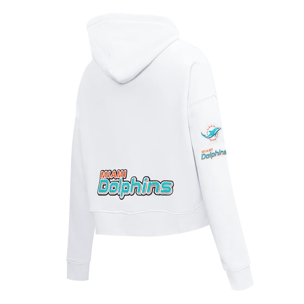 NFL MIAMI DOLPHINS CLASSIC WOMEN'S FLEECE CROPPED PULLOVER HOODIE (WHITE) - Image 4