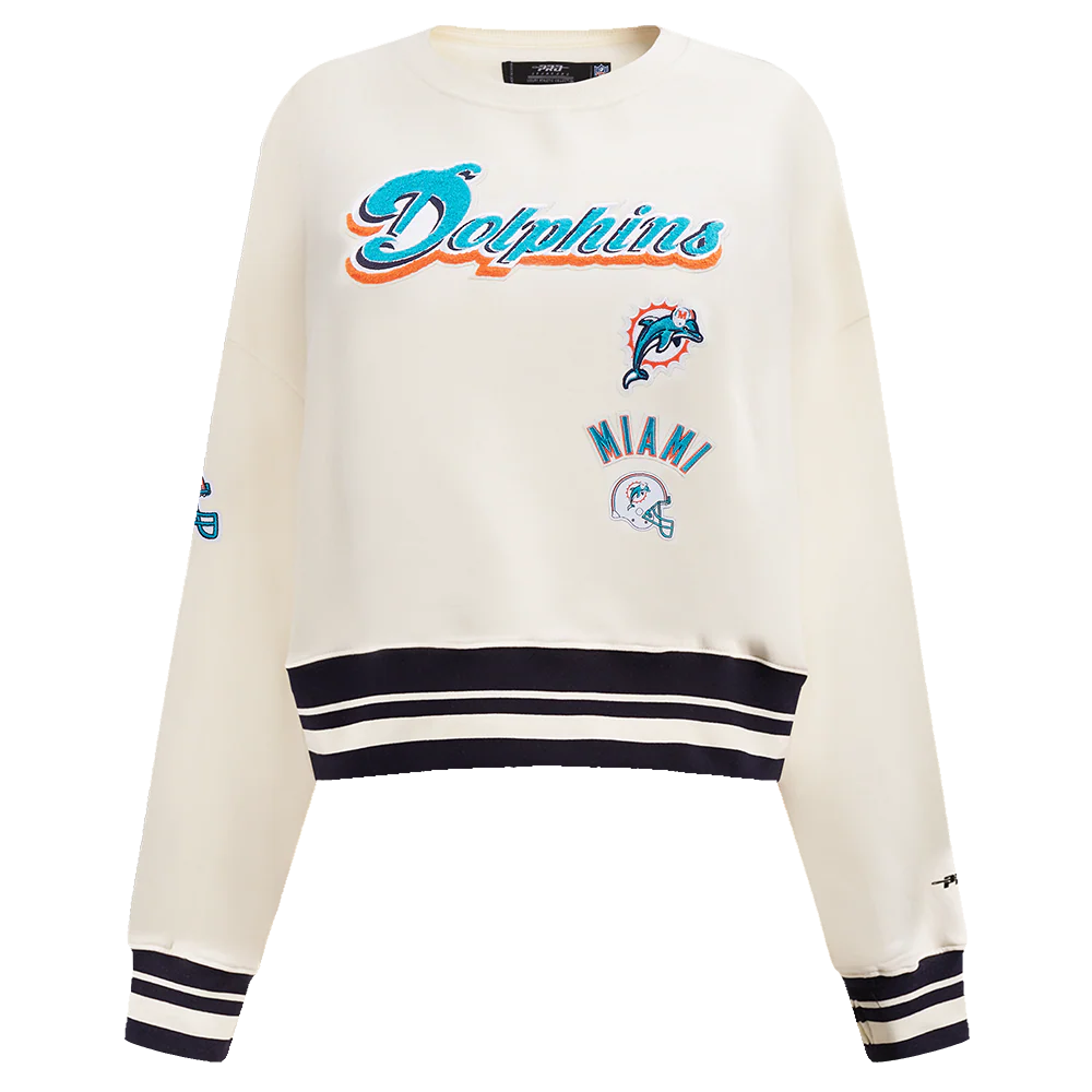 NFL MIAMI DOLPHINS RETRO CLASSIC WOMEN'S CREWNECK (EGGSHELL/BLACK)