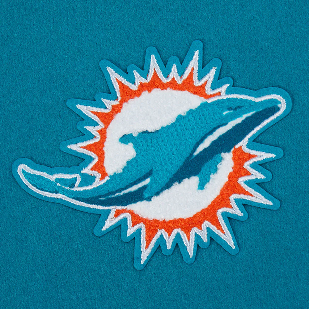 NFL MIAMI DOLPHINS MASHUP WOMEN'S RIB WOOL VARSITY JACKET (TEAL/WHITE) - Image 16