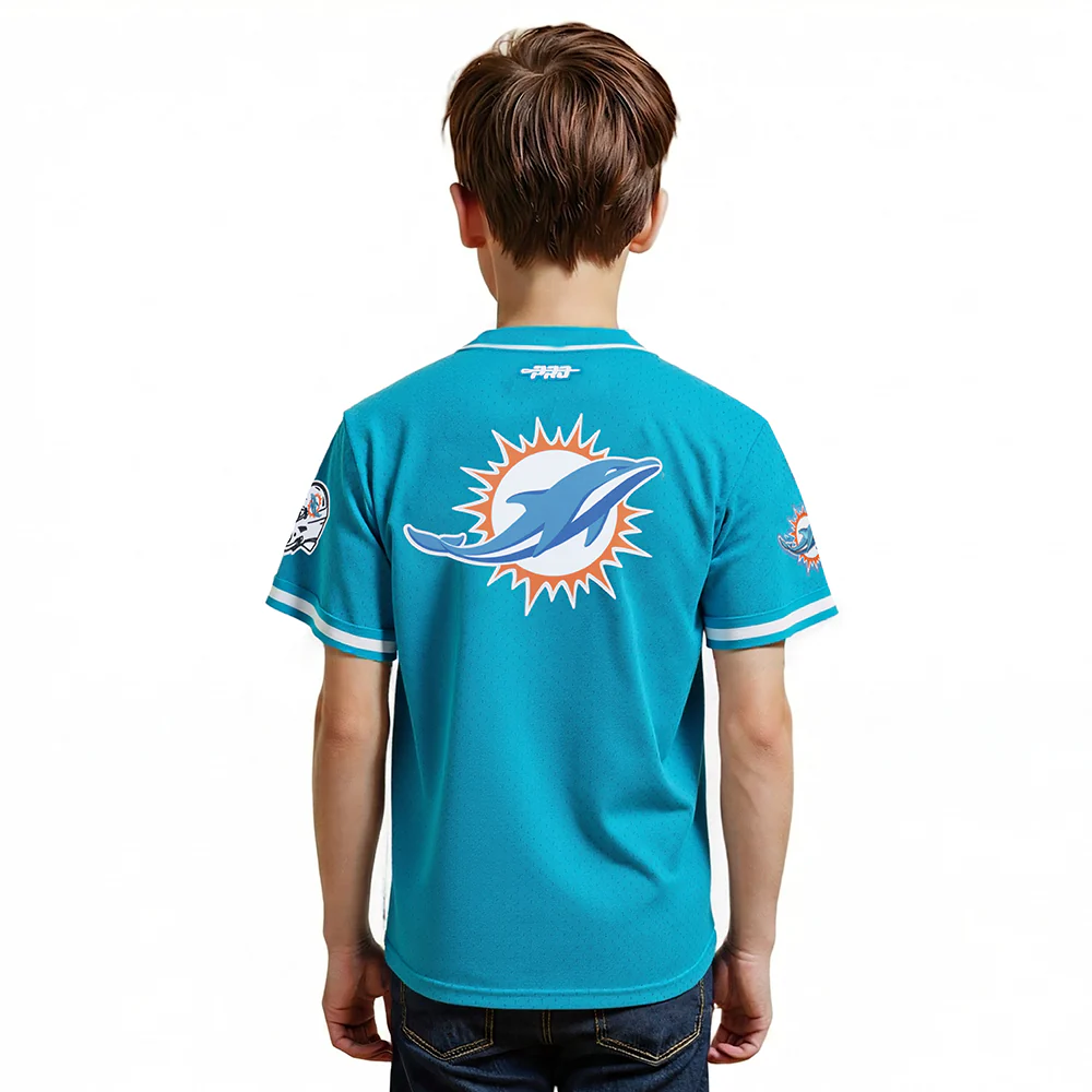NFL MIAMI DOLPHINS CLASSIC LITTLE BOY'S MESH BUTTON DOWN SHIRT (TEAL) - Image 2
