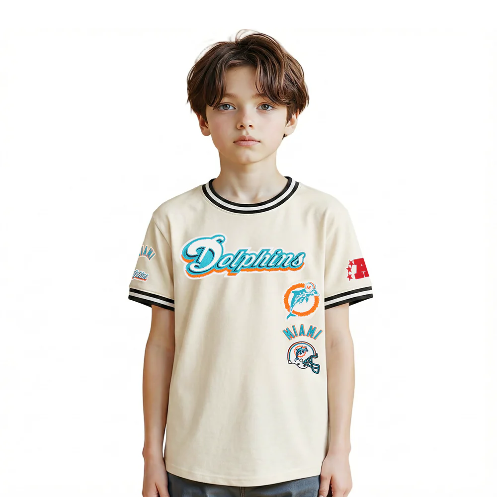 NFL MIAMI DOLPHINS RETRO CLASSIC LITTLE BOY'S SS TAPING TEE (EGGSHELL/ BLACK)