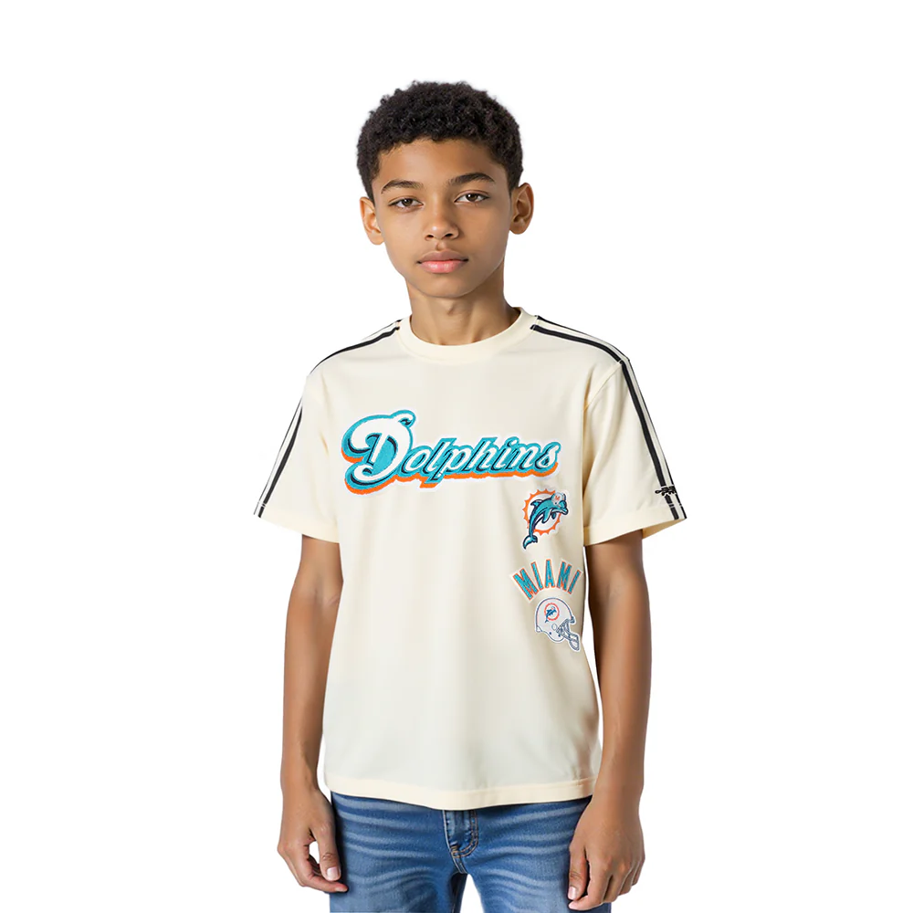 NFL MIAMI DOLPHINS RETRO CLASSIC LITTLE BOY'S SS STRIPED RIB TEE (EGGSHELL/ BLACK)