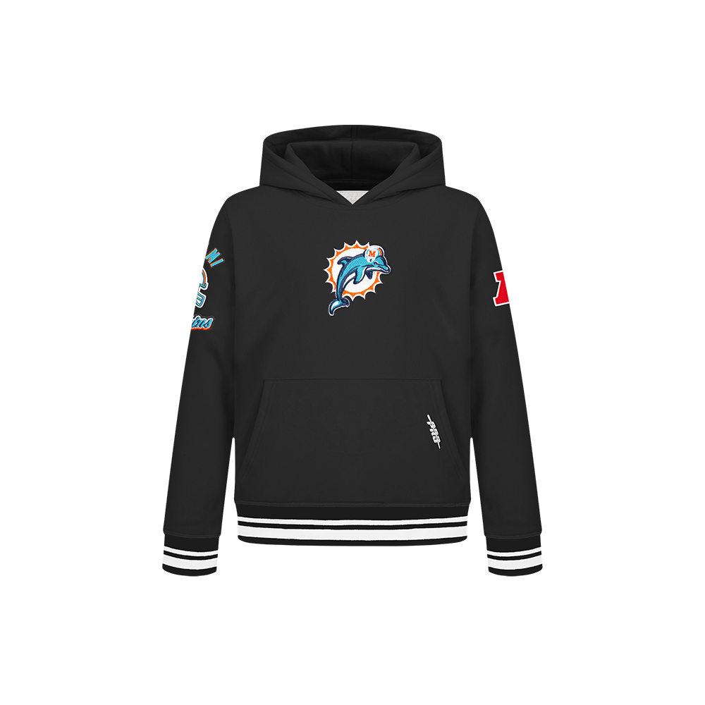 NFL MIAMI DOLPHINS RETRO CLASSIC LITTLE BOYS RIB FLEECE PULLOVER HOODIE (BLACK) - Image 3