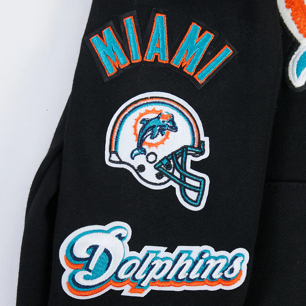 NFL MIAMI DOLPHINS RETRO CLASSIC LITTLE BOYS RIB FLEECE PULLOVER HOODIE (BLACK) - Image 7