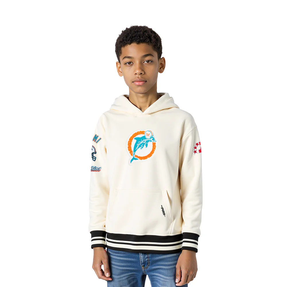 NFL MIAMI DOLPHINS RETRO CLASSIC LITTLE BOY'S RIB FLC PO HOODIE (EGGSHELL/ BLACK)