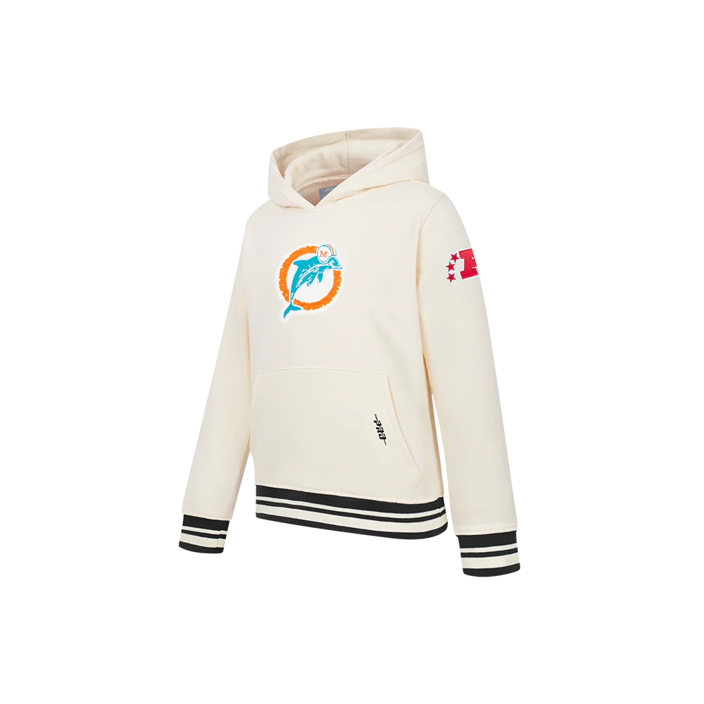NFL MIAMI DOLPHINS RETRO CLASSIC LITTLE BOY'S RIB FLC PO HOODIE (EGGSHELL/ BLACK) - Image 11