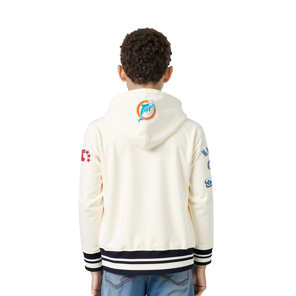 NFL MIAMI DOLPHINS RETRO CLASSIC LITTLE BOY'S RIB FLC PO HOODIE (EGGSHELL/ BLACK) - Image 2