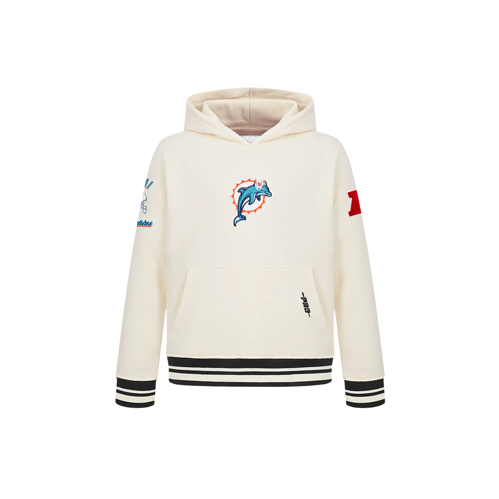 NFL MIAMI DOLPHINS RETRO CLASSIC LITTLE BOY'S RIB FLC PO HOODIE (EGGSHELL/ BLACK) - Image 3