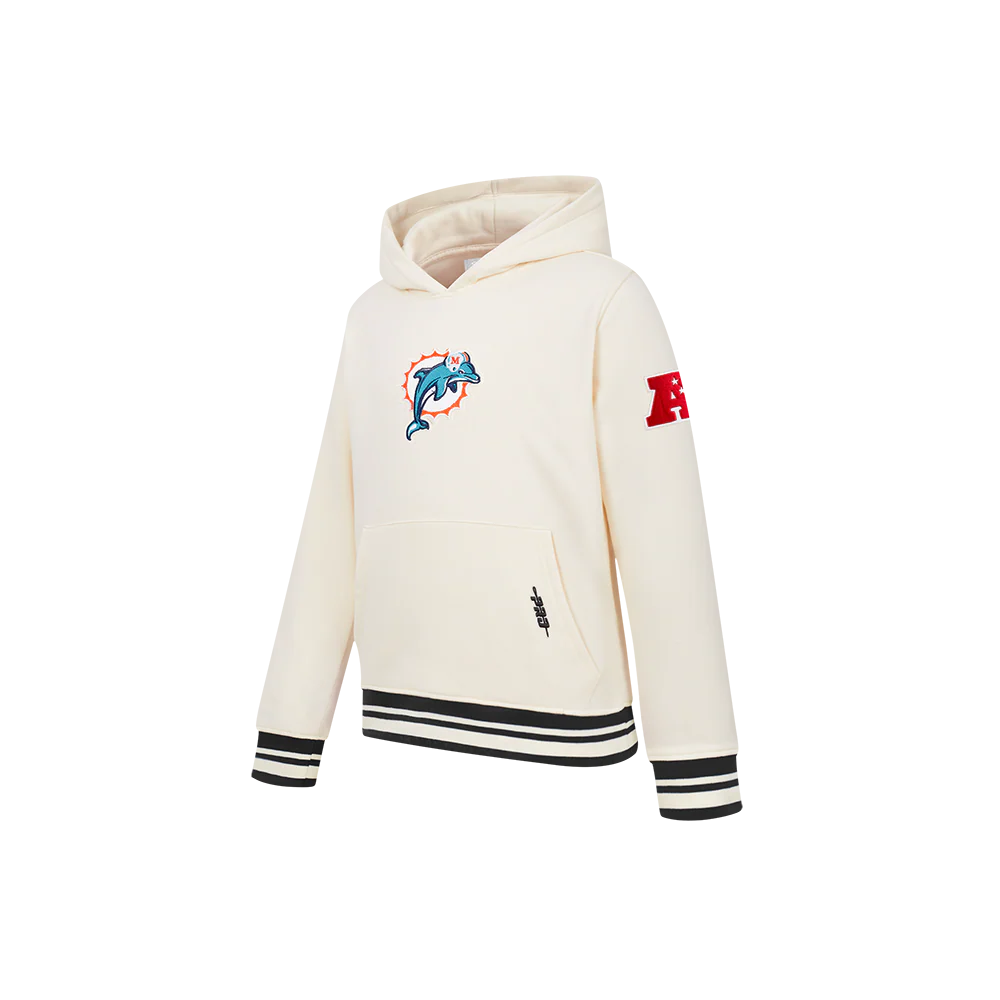 NFL MIAMI DOLPHINS RETRO CLASSIC LITTLE BOY'S RIB FLC PO HOODIE (EGGSHELL/ BLACK) - Image 4