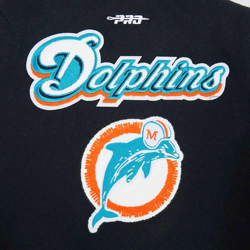 NFL MIAMI DOLPHINS RETRO CLASSIC LITTLE BOYS RIB WOOL VARSITY JACKET (BLACK) - Image 5