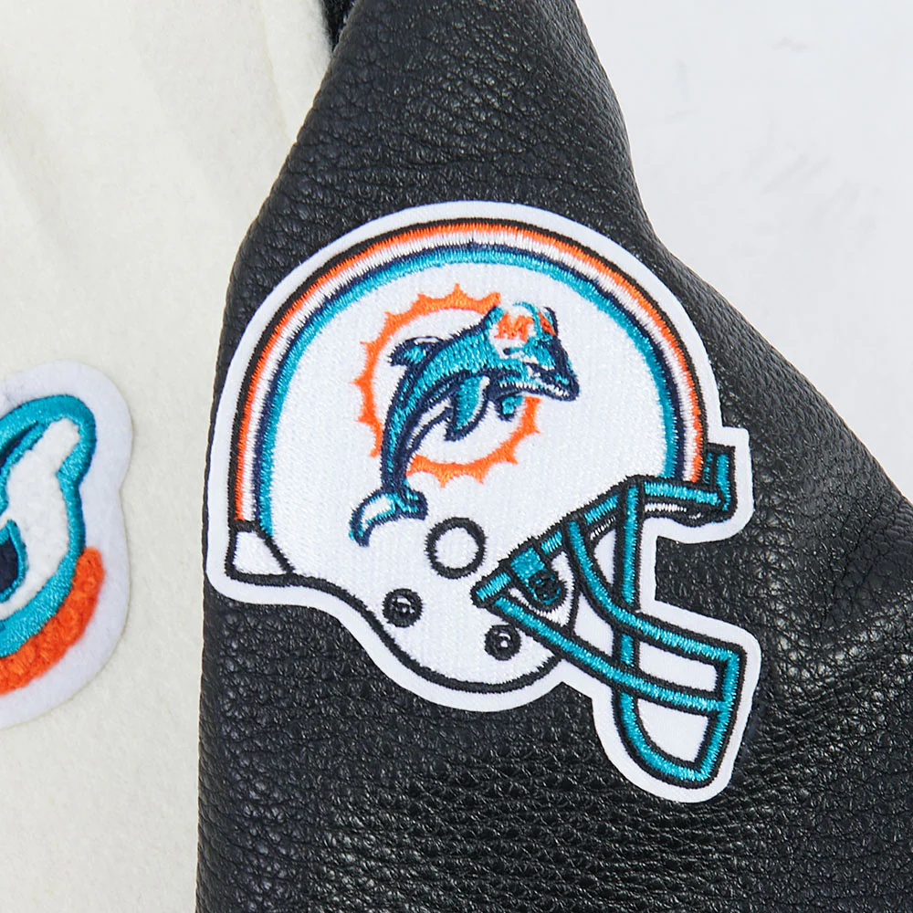 NFL MIAMI DOLPHINS RETRO CLASSIC LITTLE BOY'S RIB WOOL VARSITY JACKET (EGGSHELL/ BLACK) - Image 10