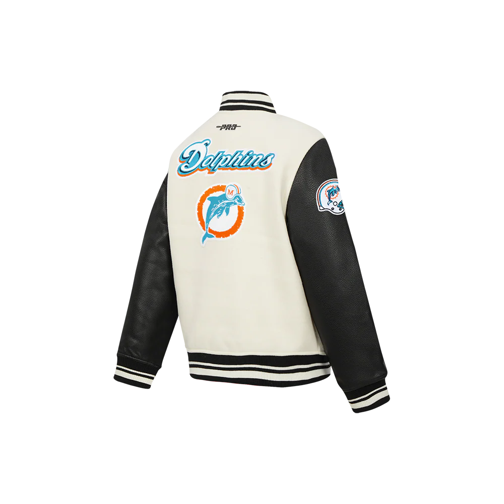 NFL MIAMI DOLPHINS RETRO CLASSIC LITTLE BOY'S RIB WOOL VARSITY JACKET (EGGSHELL/ BLACK) - Image 6