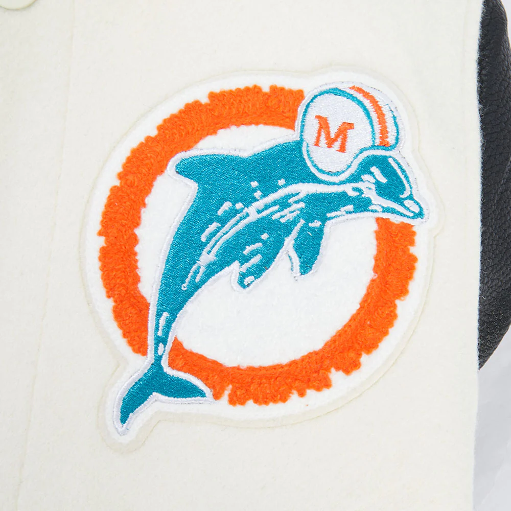 NFL MIAMI DOLPHINS RETRO CLASSIC LITTLE BOY'S RIB WOOL VARSITY JACKET (EGGSHELL/ BLACK) - Image 7
