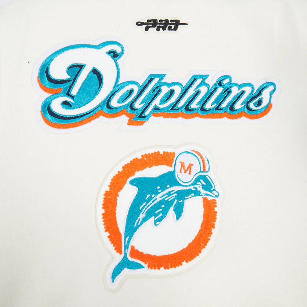 NFL MIAMI DOLPHINS RETRO CLASSIC LITTLE BOY'S RIB WOOL VARSITY JACKET (EGGSHELL/ BLACK) - Image 8