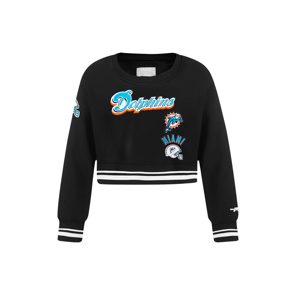 NFL MIAMI DOLPHINS RETRO CLASSIC LITTLE GIRLS  RIB FLEECE CREWNECK (BLACK) - Image 3