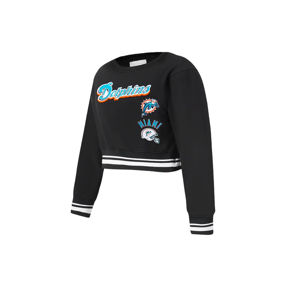 NFL MIAMI DOLPHINS RETRO CLASSIC LITTLE GIRLS  RIB FLEECE CREWNECK (BLACK) - Image 4