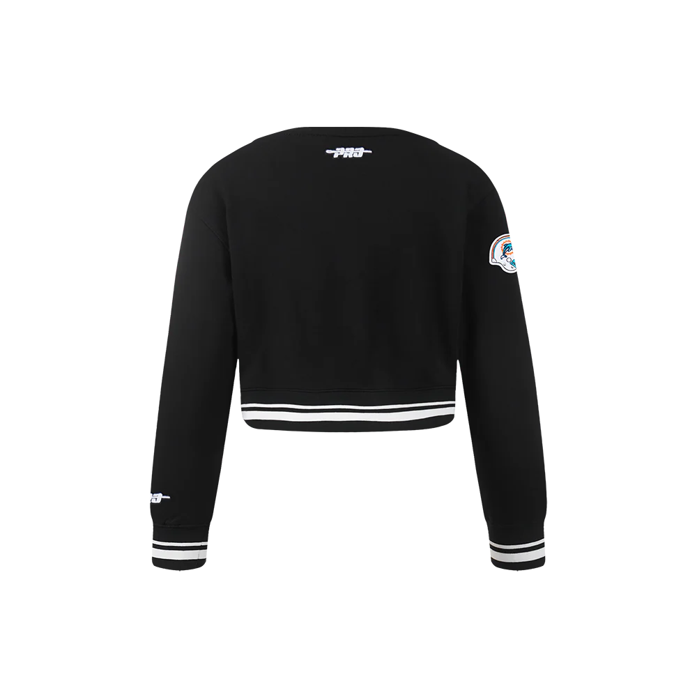 NFL MIAMI DOLPHINS RETRO CLASSIC LITTLE GIRLS  RIB FLEECE CREWNECK (BLACK) - Image 5