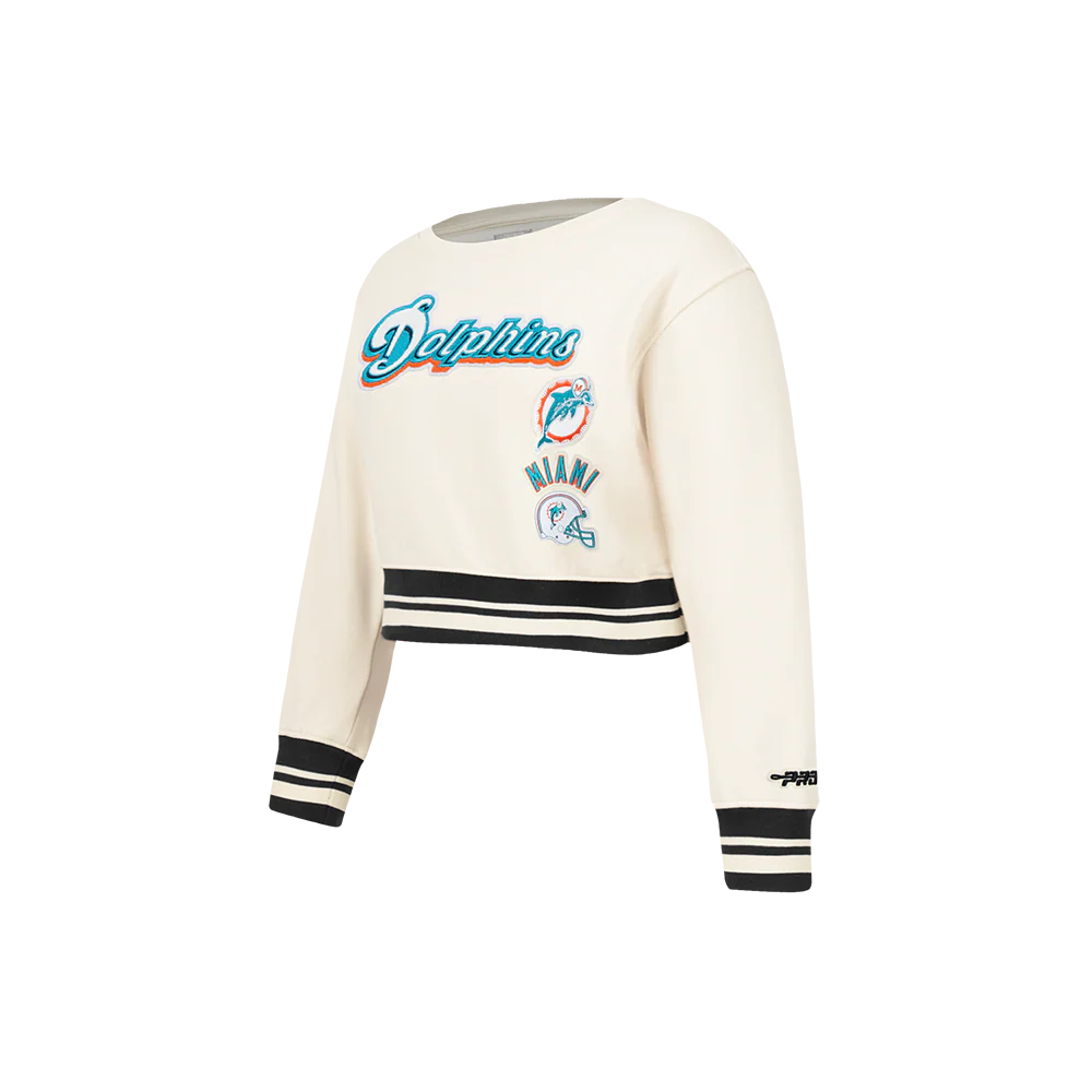 NFL MIAMI DOLPHINS RETRO CLASSIC LITTLE GIRL'S RIB FLC CREWNECK (EGGSHELL/ BLACK) - Image 5