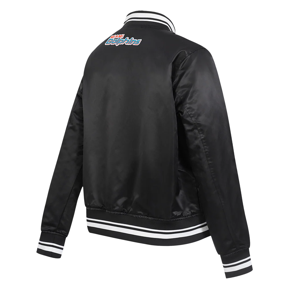 NFL MIAMI DOLPHINS SCRIPT TAIL WOMEN'S SATIN JACKET (BLACK) - Image 4