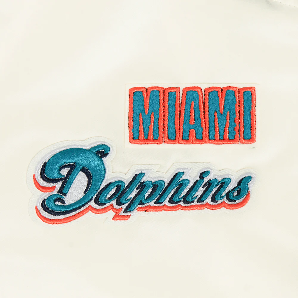 NFL MIAMI DOLPHINS RETRO CLASSIC WOMEN'S RIB SATIN JCKET (EGGSHELL/BLACK) - Image 5