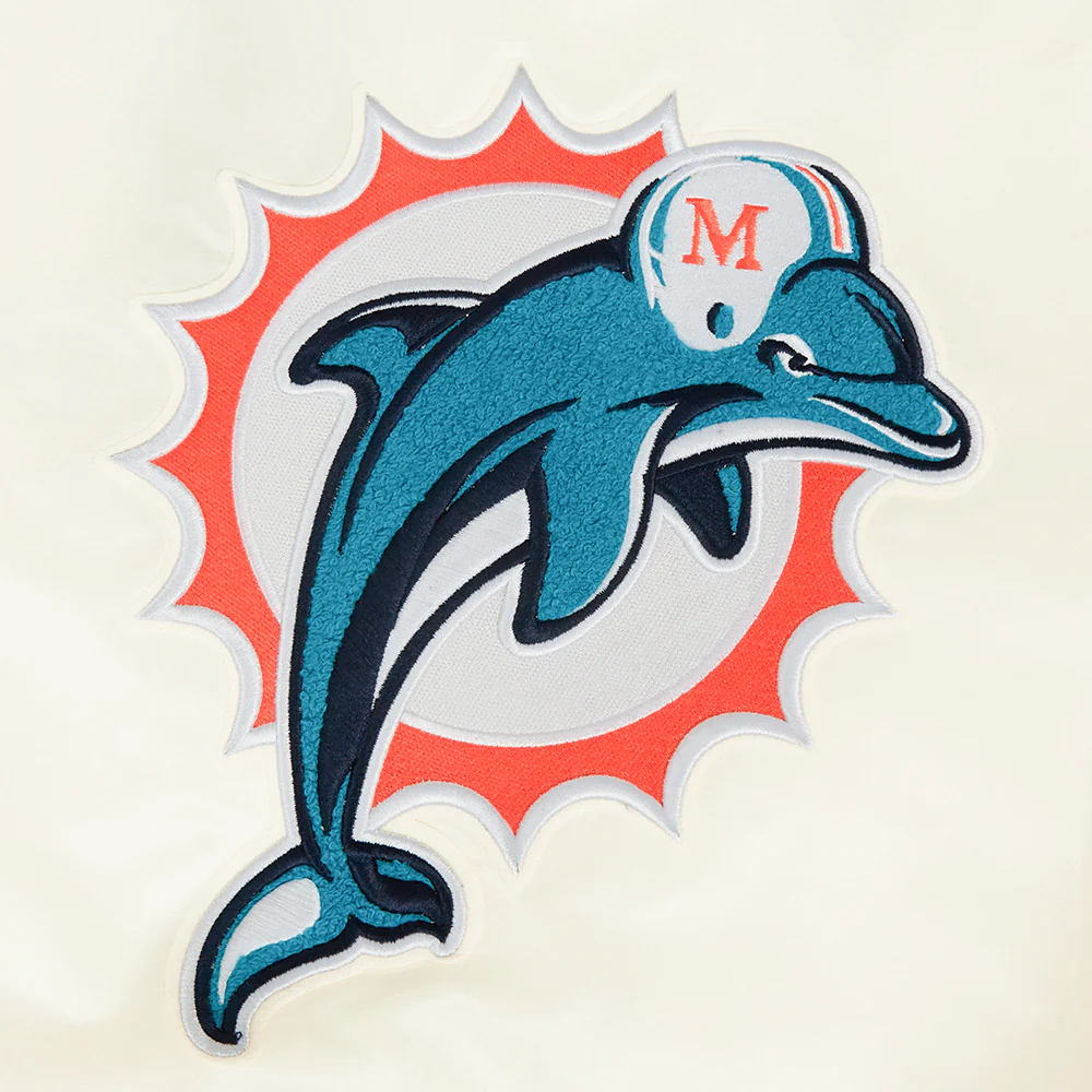 NFL MIAMI DOLPHINS RETRO CLASSIC WOMEN'S RIB SATIN JCKET (EGGSHELL/BLACK) - Image 6