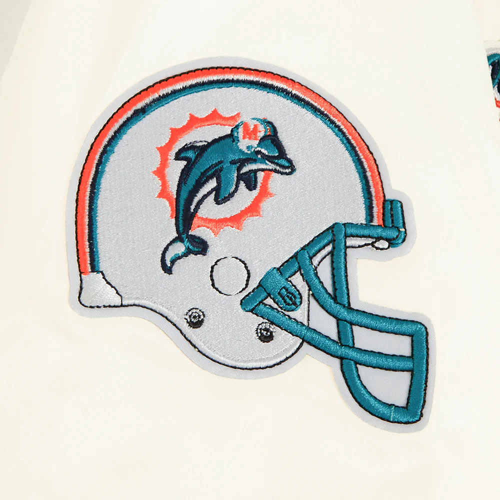 NFL MIAMI DOLPHINS RETRO CLASSIC WOMEN'S RIB SATIN JCKET (EGGSHELL/BLACK) - Image 7