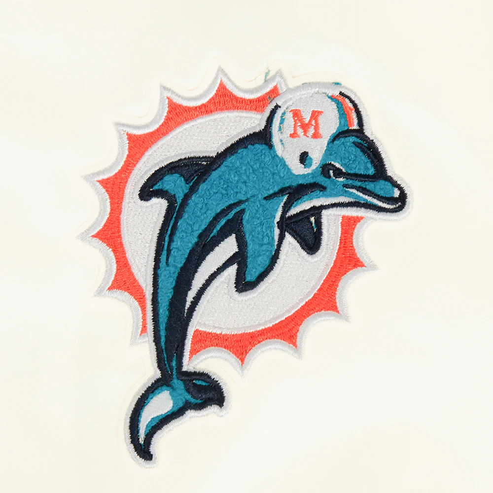 NFL MIAMI DOLPHINS RETRO CLASSIC WOMEN'S RIB SATIN JCKET (EGGSHELL/BLACK) - Image 8