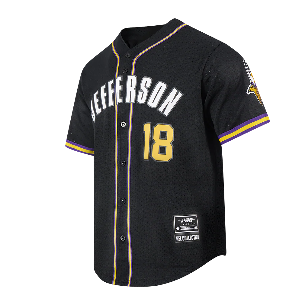 NFL MINNESOTA VIKINGS JUSTIN JEFFERSON #2 MESH BUTTON DOWN SHIRT (BLACK/PURPLE) - Image 2