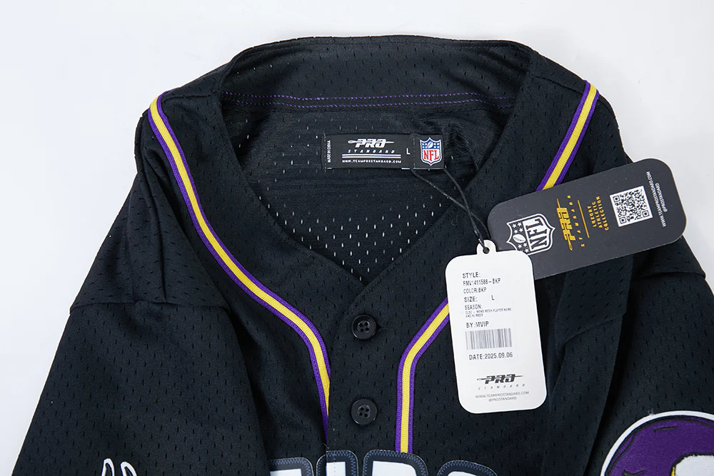 NFL MINNESOTA VIKINGS JUSTIN JEFFERSON #18 CLASSIC MESH PNN MEN'S MESH BUTTON DOWN SHIRT (BLACK/PURPLE) - Image 10