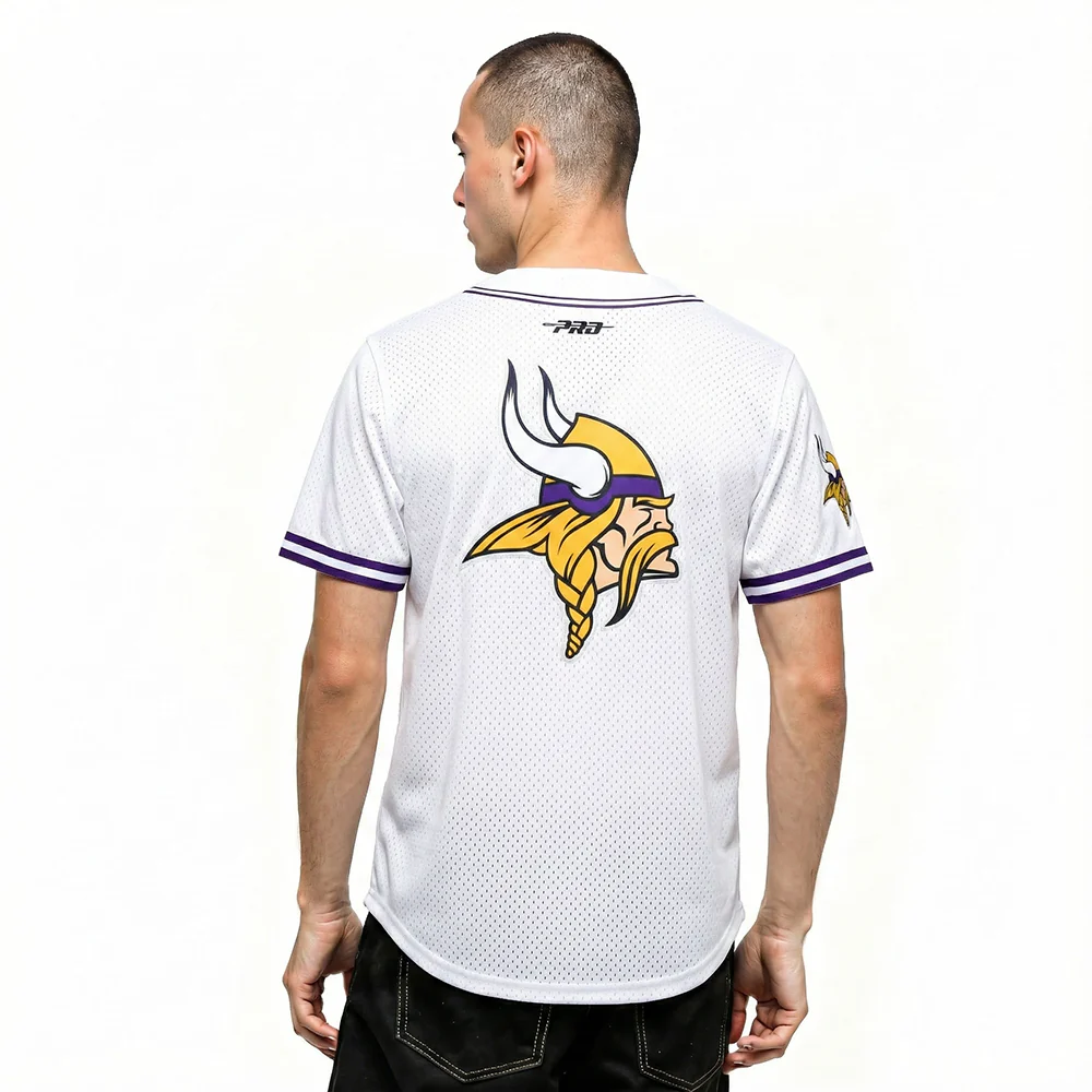 NFL MINNESOTA VIKINGS JUSTIN JEFFERSON #18 CLASSIC MESH PNN MEN'S MESH BUTTON DOWN SHIRT (WHITE/PURPLE) - Image 2