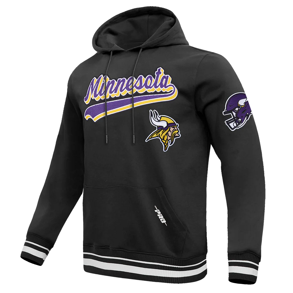 NFL MINNESOTA VIKINGS SCRIPT TAIL MEN'S RIB FLC PO HOODIE (BLACK) - Image 4