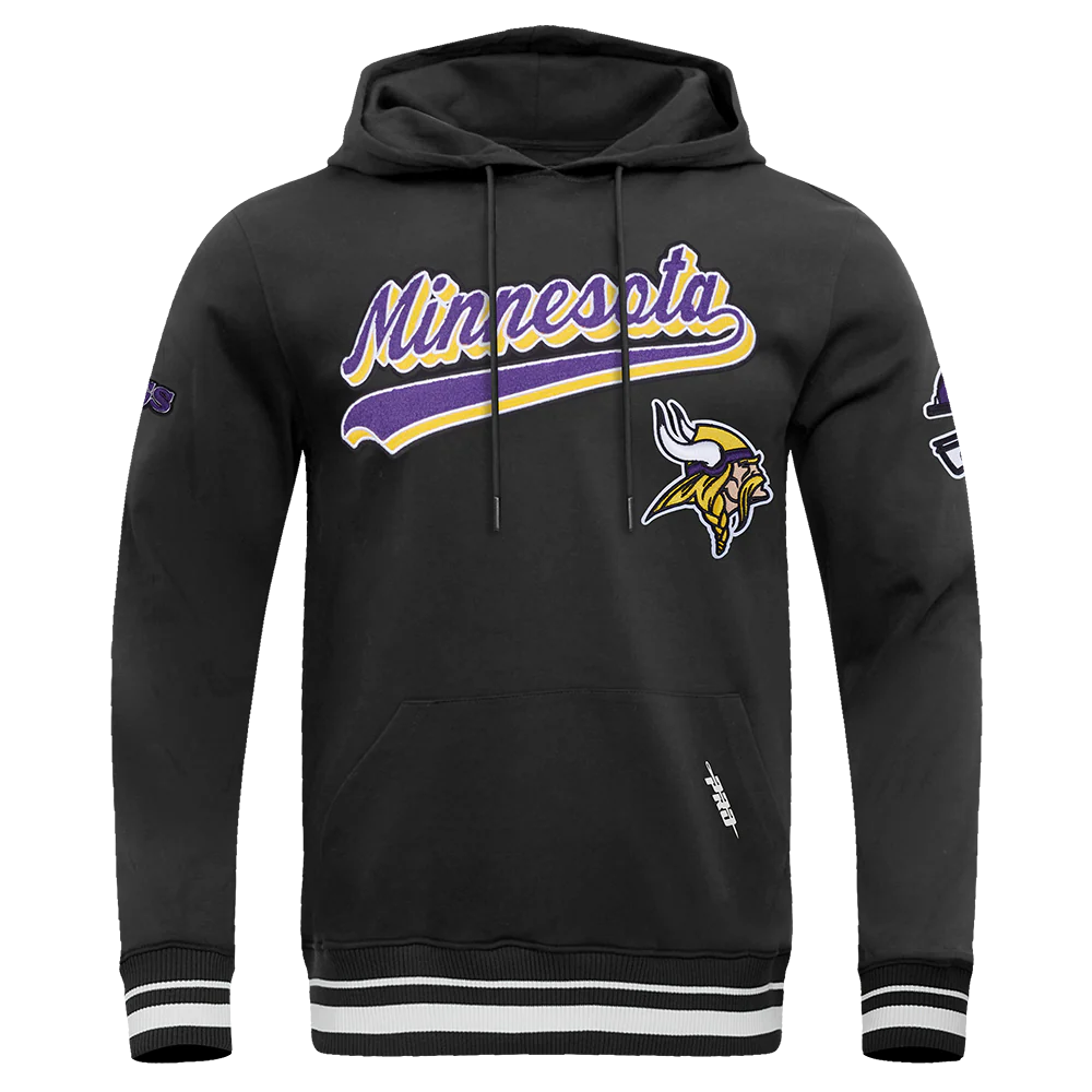 NFL MINNESOTA VIKINGS SCRIPT TAIL MEN'S RIB FLC PO HOODIE (BLACK) - Image 5